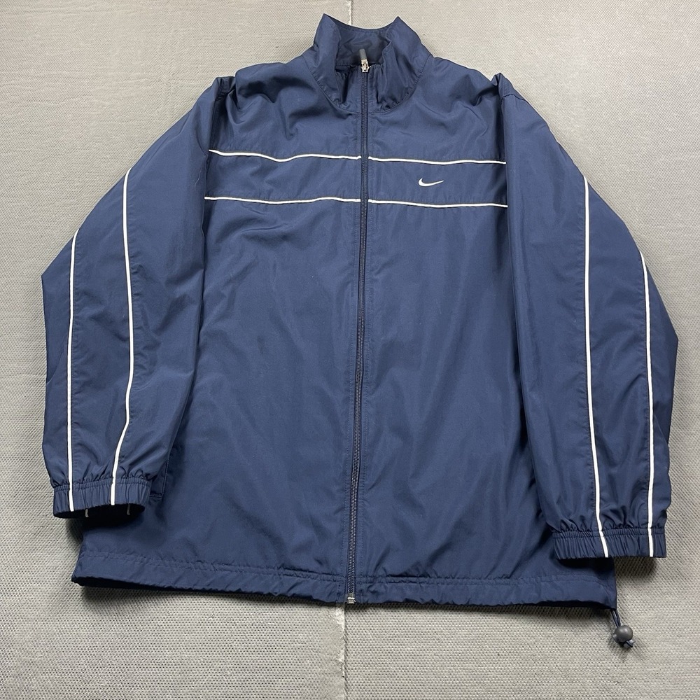Vintage Nike Jacket Mens XL 90s Lined Mesh Blue Windbreaker Track Y2K Silver Tag